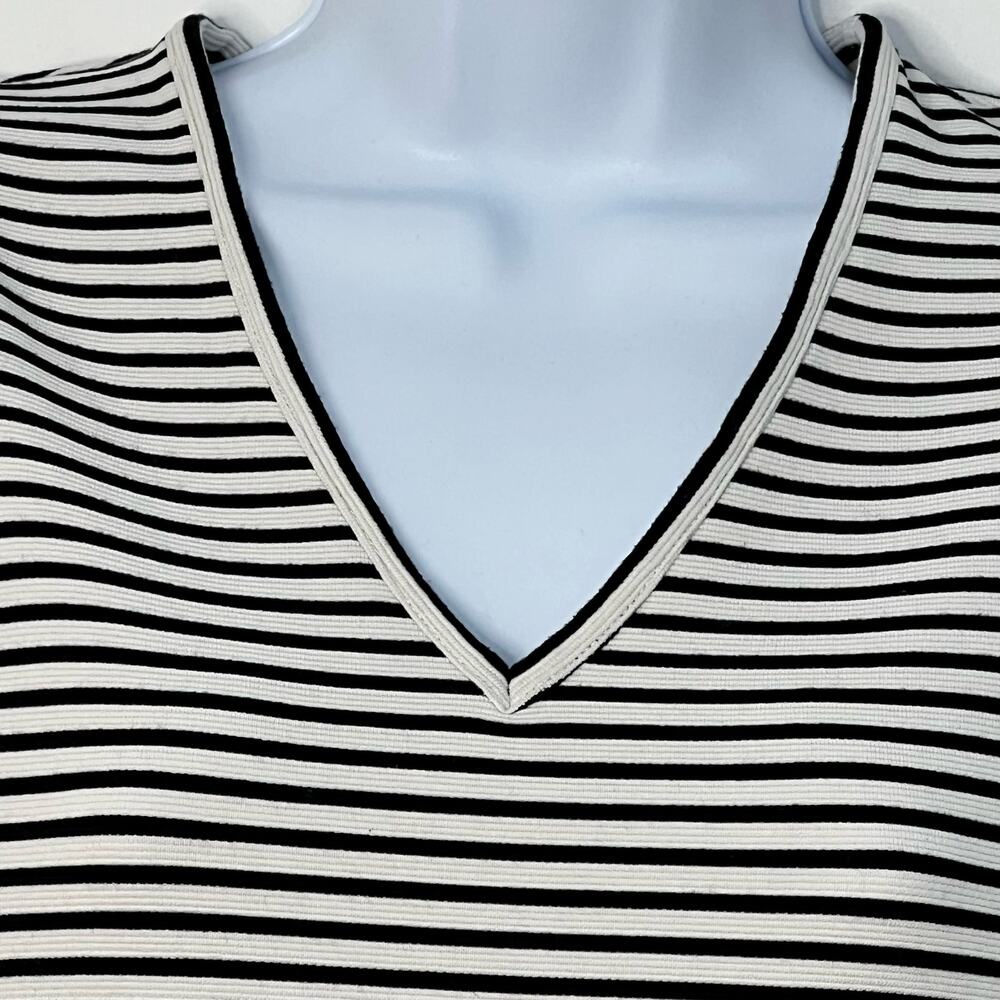 Derek Lam Size 40 US 4 V Neck Sheath Dress Black White Striped Stretch Chic Work - Picture 6 of 12